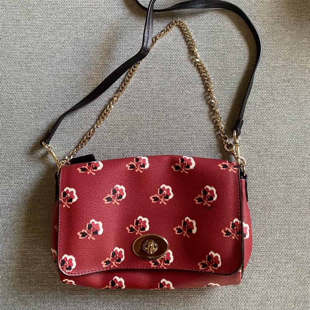 Coach Mini Ruby Bramble Rose Crossbody Bag in Raspberry Red